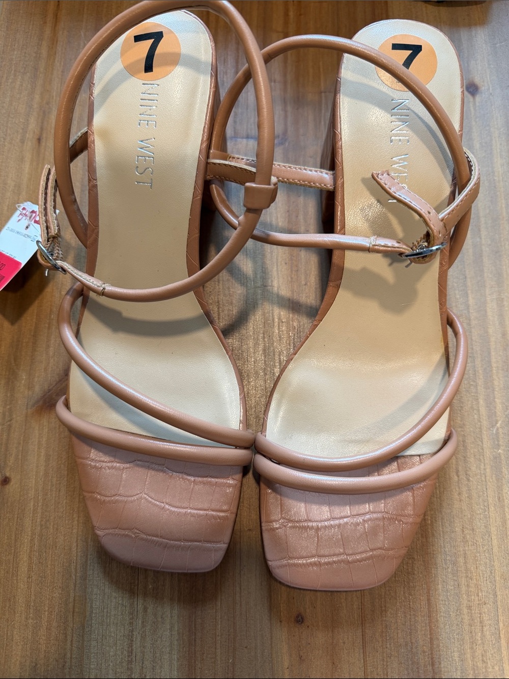 Nine West Nude/Tan Multi-Strap Square-Toe Sandals